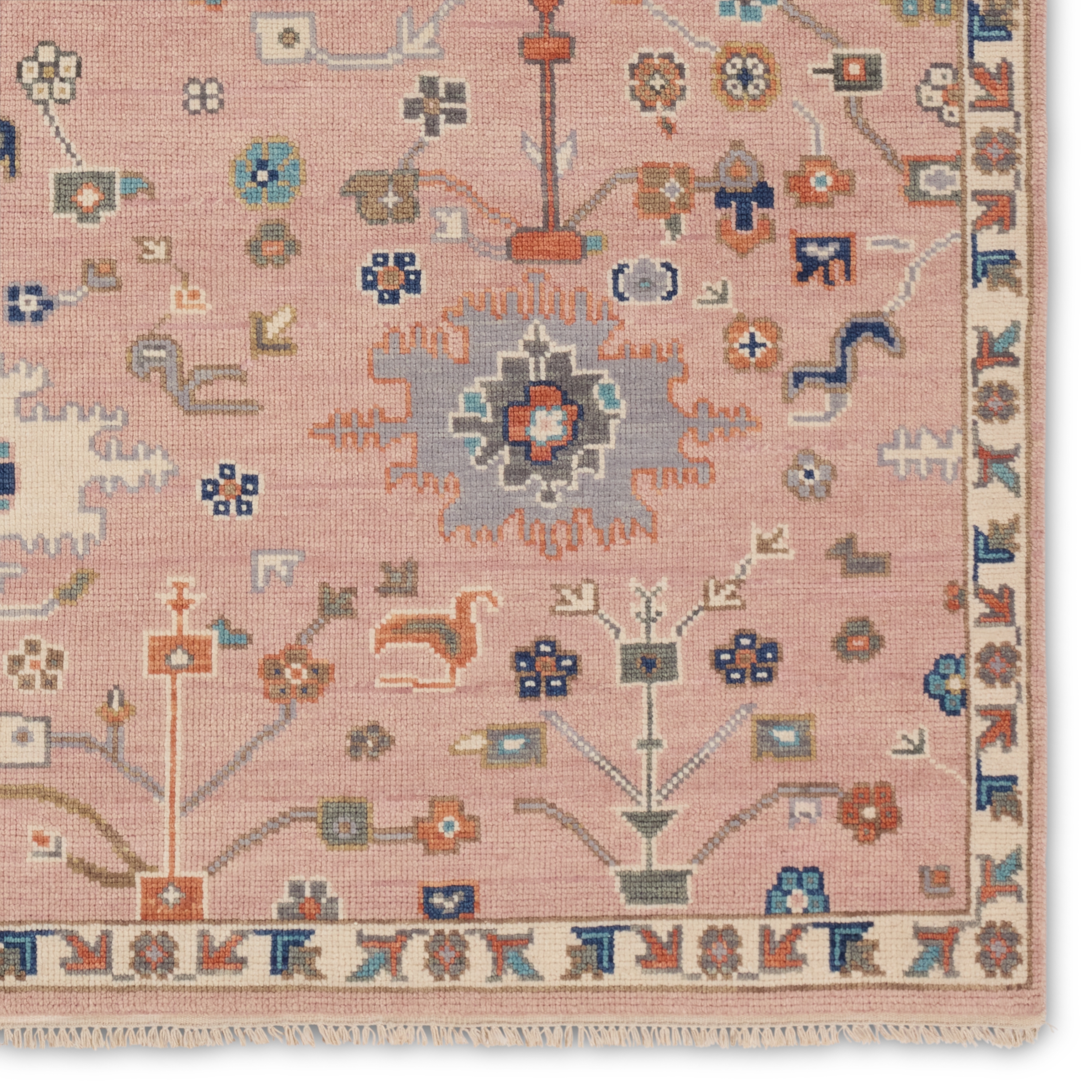 Matera EVE04 Handknotted Floral Pink and Blue Area Rug (10'x14') - Image 3