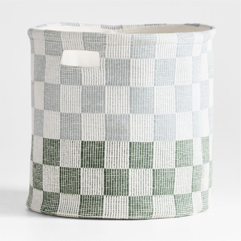 Hopscotch Mist Blue and Pine Green Checkerboard Large Floor Storage Bin - Image 2