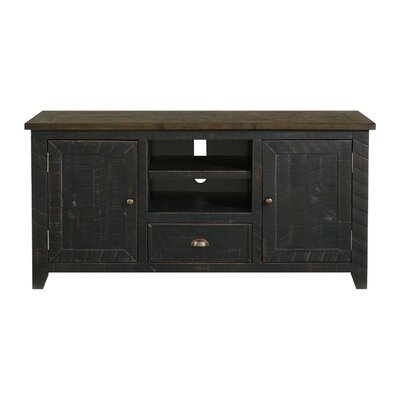 TV Stand With 2 Cabinets And 2 Cubbies, Black And Brown - Image 0
