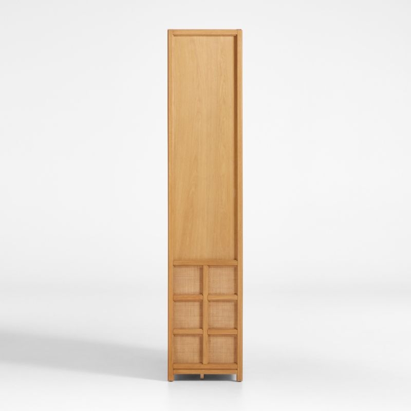 Campagna 93" Rattan and Natural Oak Wood 3-Shelf Storage Bookcase Cabinet - Image 6