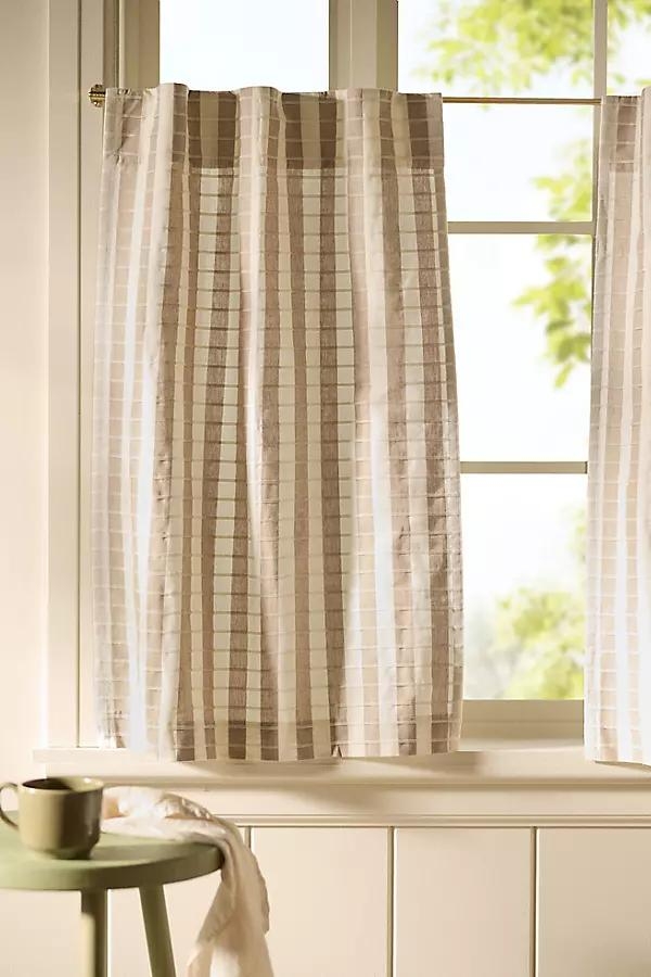 Cotton Woven Stripe Café Curtains, Set of 2 - Image 0
