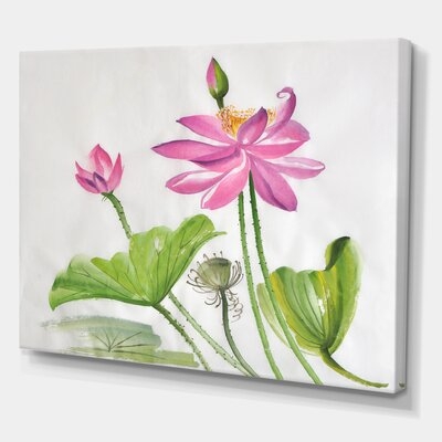 Two Pink Lotus Flowers - Traditional Canvas Wall Art Print - Image 0