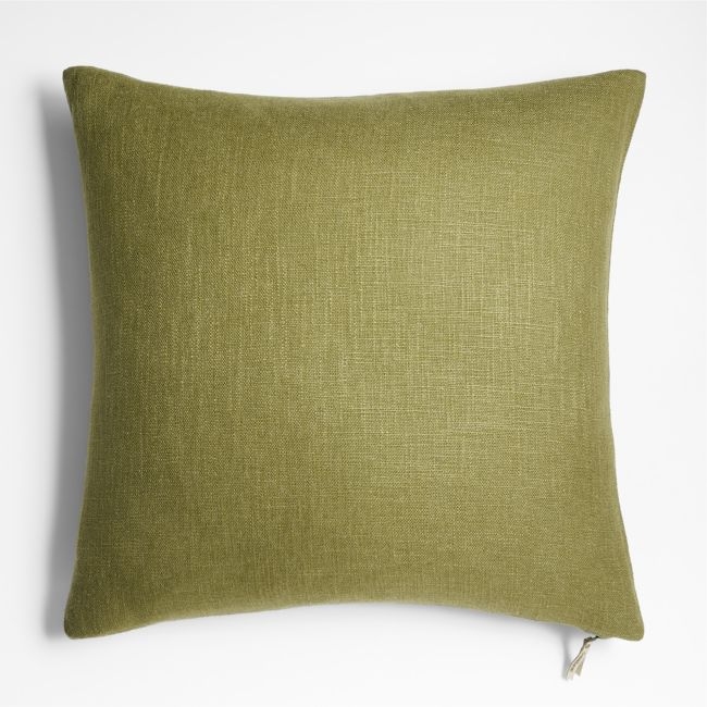Slub Linen 23x23 Oregano Green Throw Pillow with Down-Alternative Insert by Laura Kim - Image 0