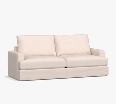 Canyon Square Arm Slipcovered Grand Sofa 96", Down Blend Wrapped Cushions, Performance Heathered Basketweave Alabaster White - Image 2