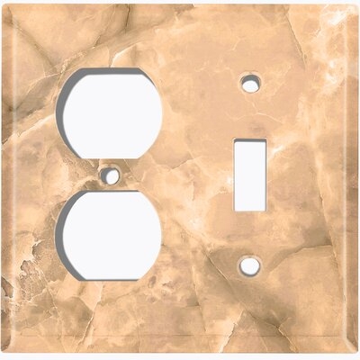 Metal Light Switch Plate Outlet Cover (Marble Brown Print 4  - Single Duplex Single Toggle) - Image 0