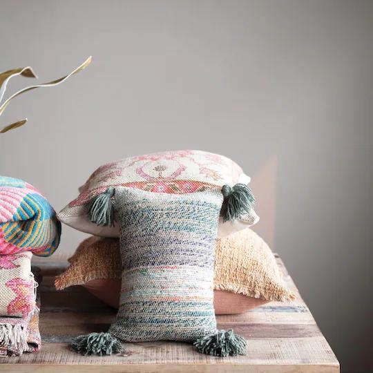 Frayed Woven Throw Pillow, Salmon, 20" x 20" - Image 1