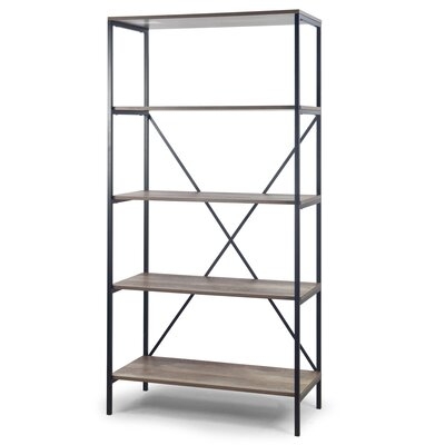 August 67 In. Light Brown Shelf Etagere Bookcase Media Center With Metal Frame - Image 0