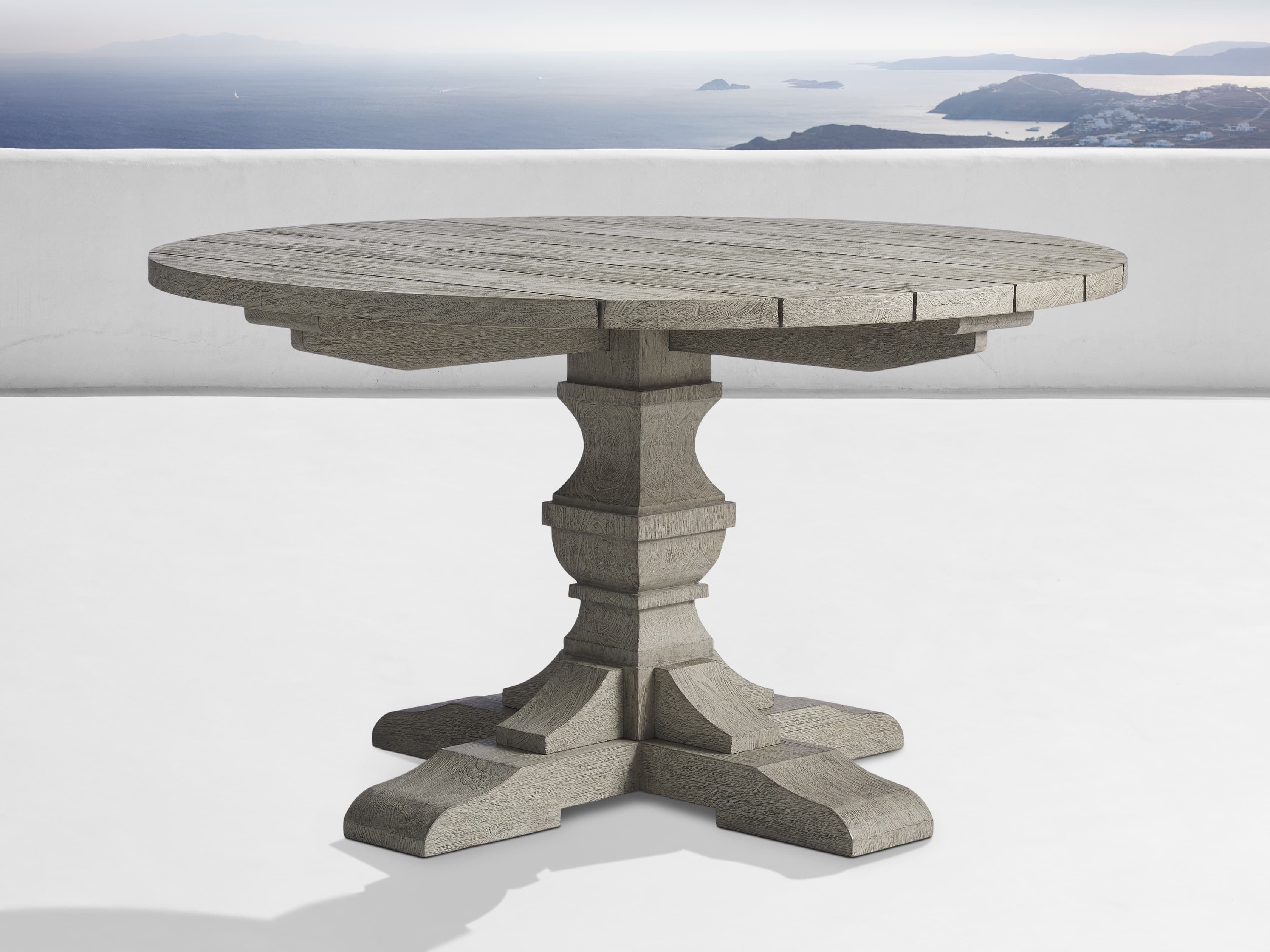Hamptons Outdoor Round Dining Table in Driftwood Grey All Weather Wicker Gray - Image 0