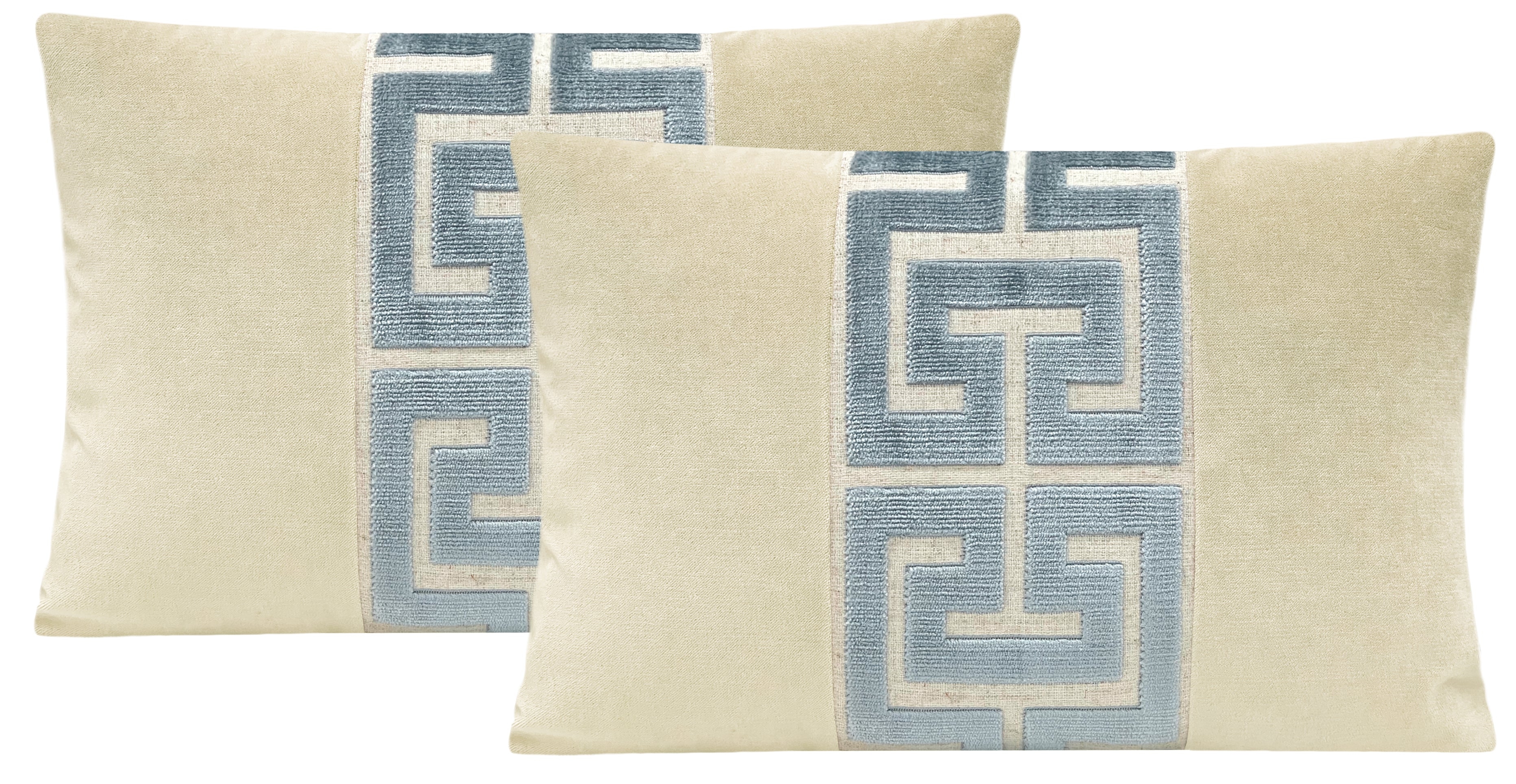 THE LITTLE LUMBAR :: SOCIETY VELVET // CASHMERE + DELFT GREEK TRIM - SAMPLE 4" X 4" - Image 1