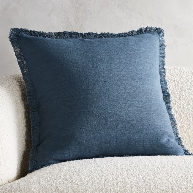 Eyelash Blue Linen Throw Pillow with Down-Alternative Insert 20" - Image 1