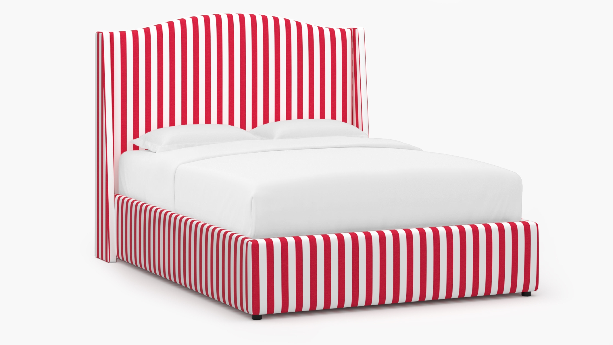Curved Wingback Bed, Red Cabana Stripe, Full - Image 1