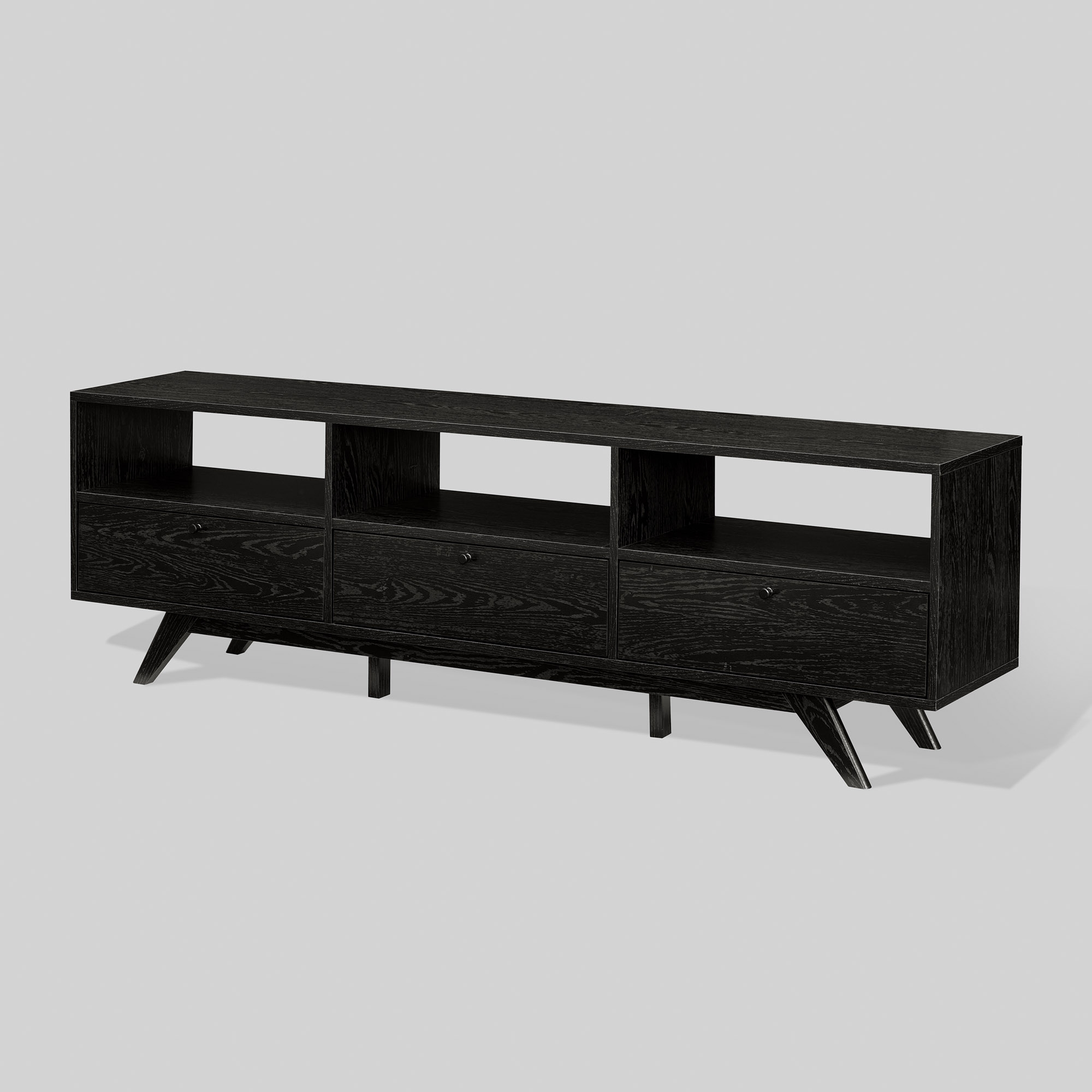 70" MCM TV Stand with 3 Closed Storage and Open Storage - Black - Image 2
