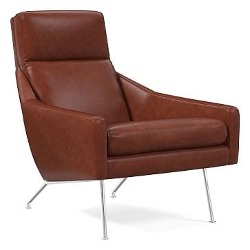 Austin Stationary Chair, Poly, Halo Leather, Oxblood, Polished Stainless Steel - Image 0
