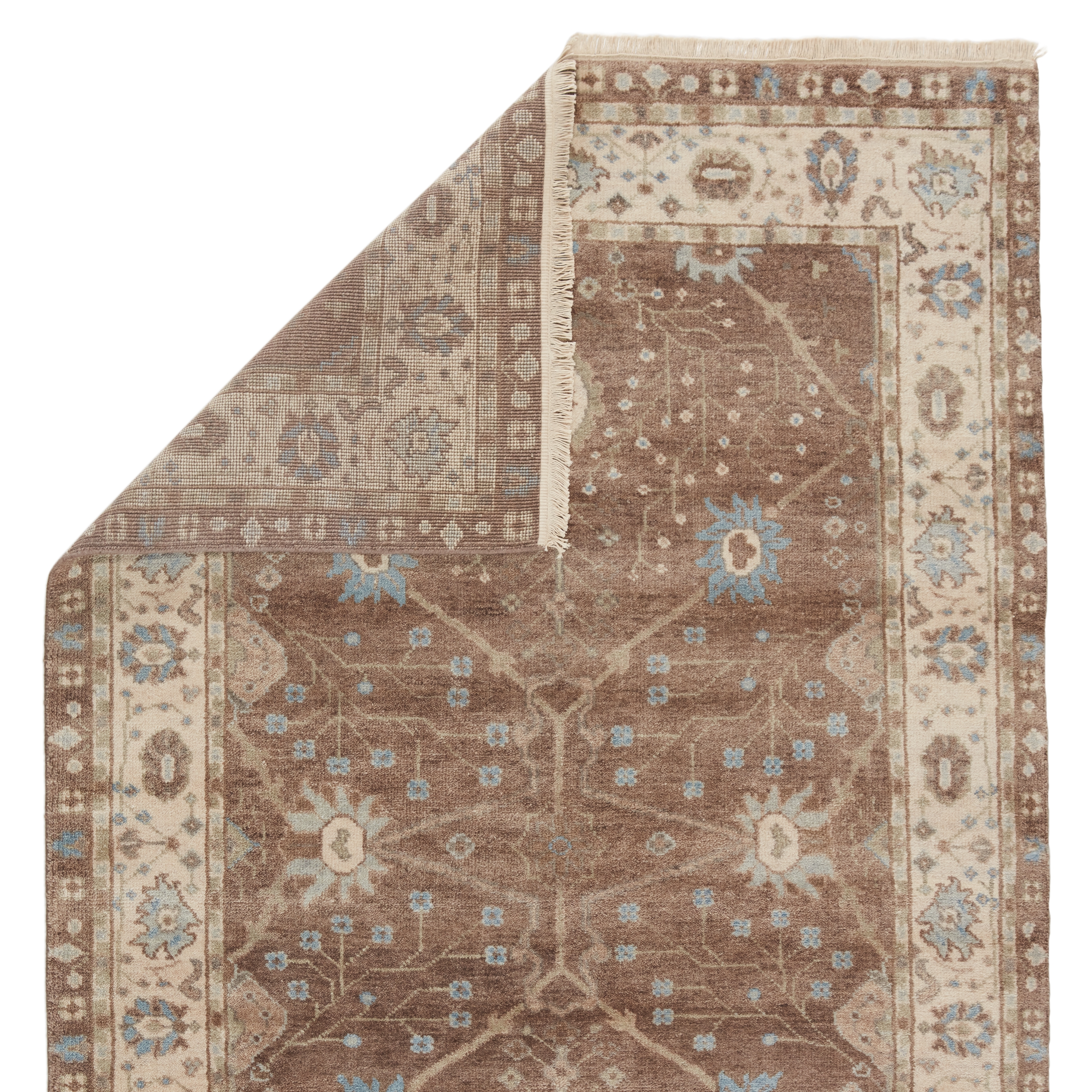 Princeton Hand-Knotted Floral Tan/ Light Blue Area Rug (5'X8') - Image 2