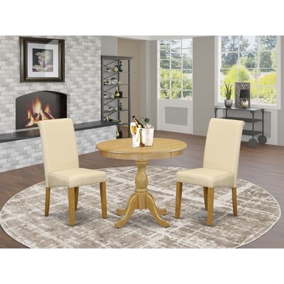 Alcott Hill® Maelys-OAK-02 3 Piece Dining Set - 1 Pedestal Dining Table And 2 Light Beige Dinning Room Chairs - Oak Finish - Image 0