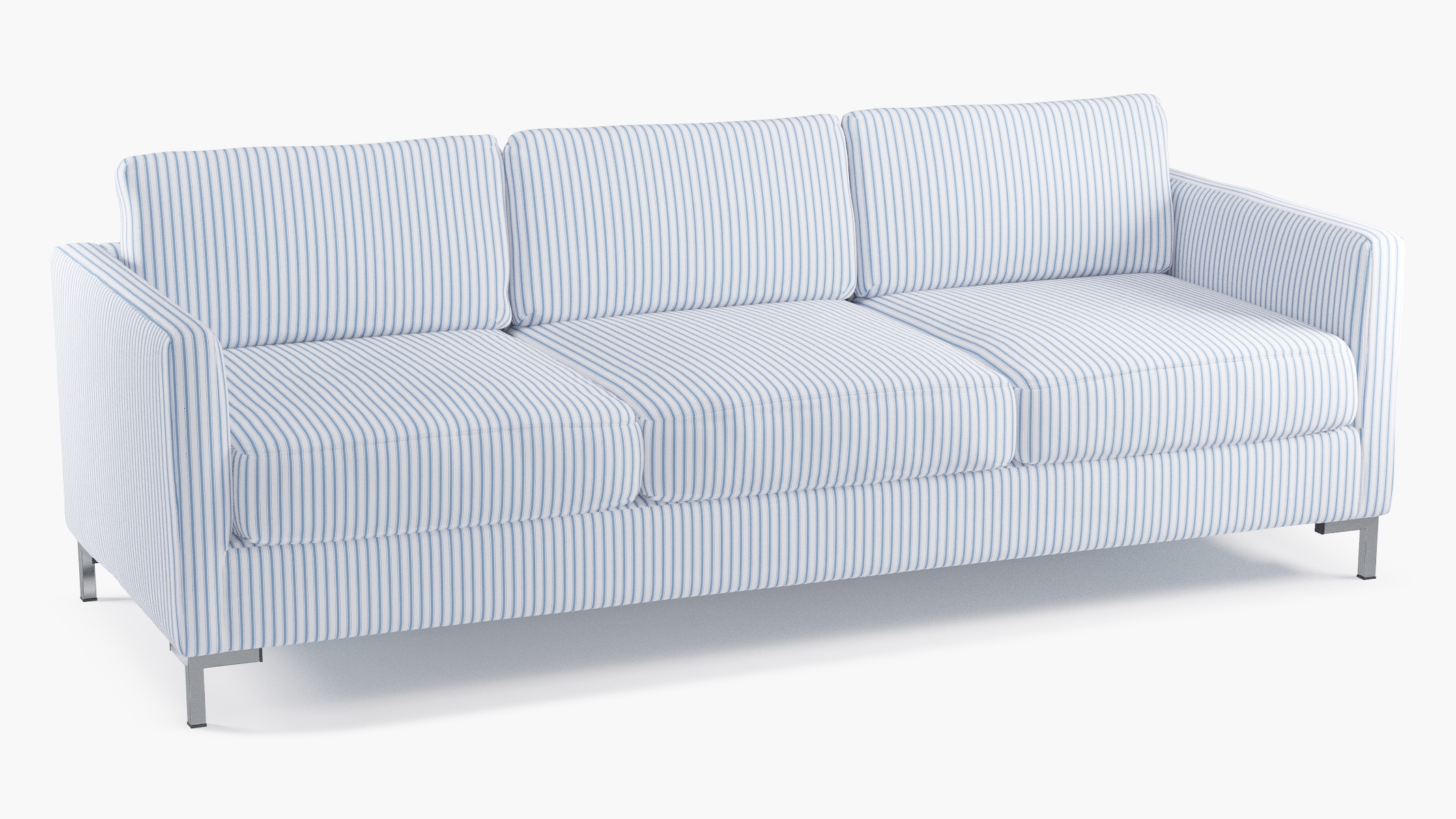 Modern Sofa, Cornflower Classic Ticking Stripe, Chrome - Image 1