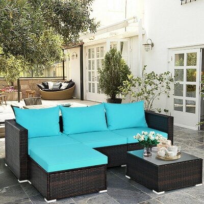 5Pcs Patio Rattan Furniture Set With Coffee Table-Turquoise - Image 0
