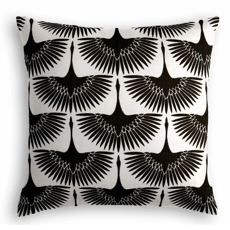 Loom Decor Flocked Bird Cotton Down Animal Print Throw Pillow Size: 16" x 16", Color: Black - Image 0