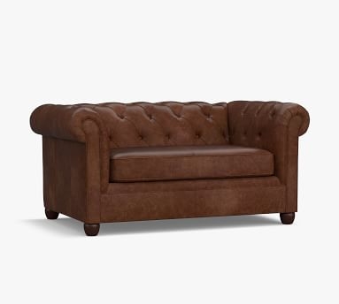 Chesterfield Roll Arm Leather Apartment Sofa 65", Polyester Wrapped Cushions, Churchfield Chocolate - Image 3