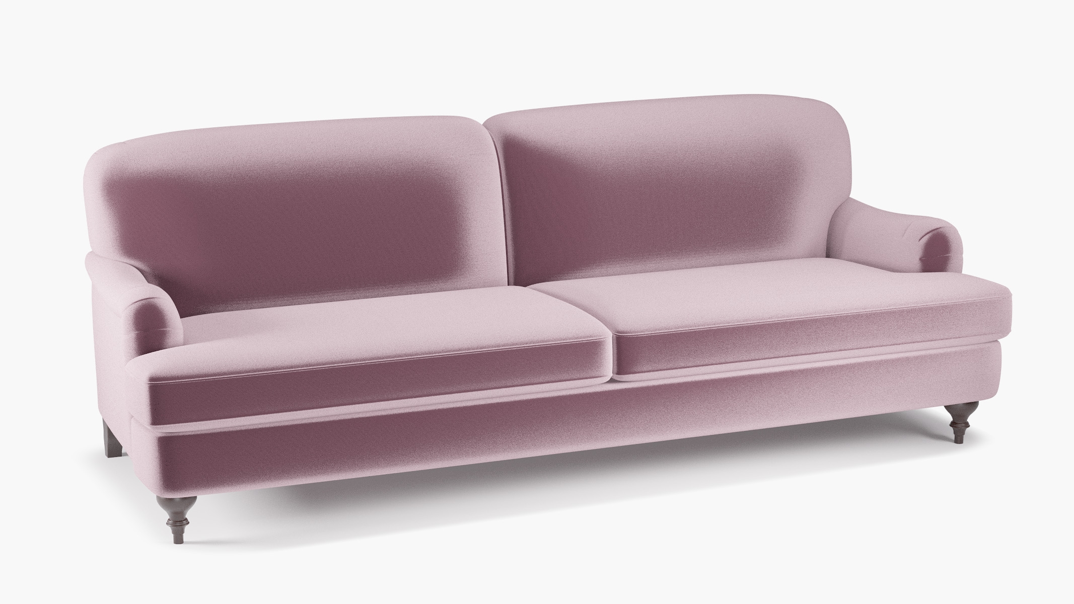 English Roll Arm Sofa, Lavender Performance Plush Velvet, Espresso Turned Wood Leg - Image 1
