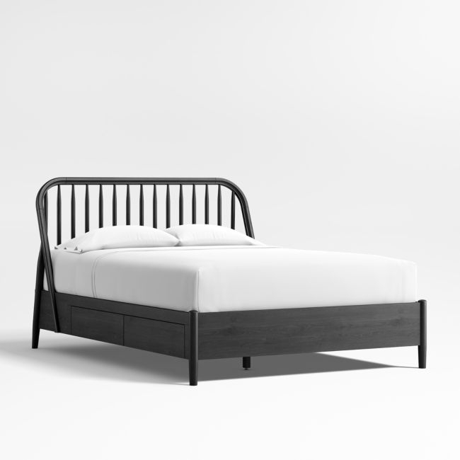 Bodie Ebonized Black Oak Wood Spindle Kids Full Storage Bed - Image 0