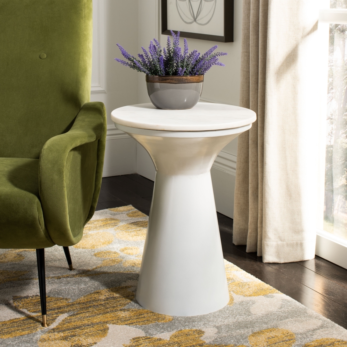 Mila Pedestal End Table - White - Safavieh - Image 1