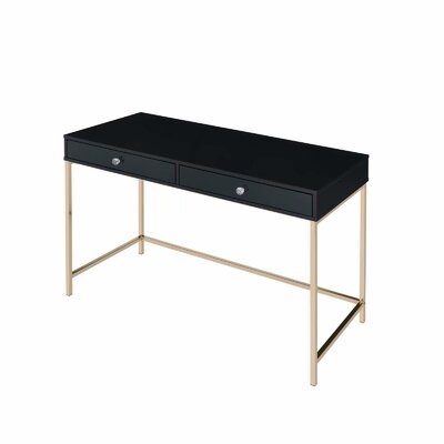 Ottey Writing Desk, Black High Gloss & Gold Finish - Image 0