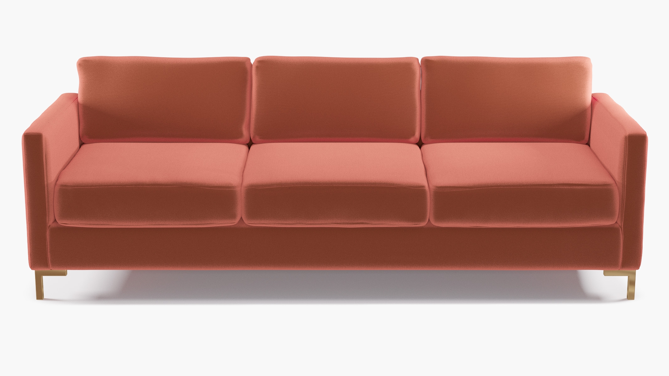 Modern Sofa, Terracotta Performance Velvet, Brass L Leg - Image 0