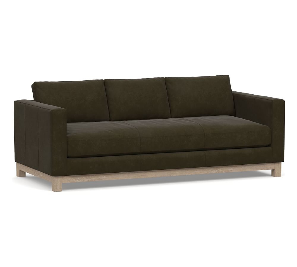 Jake Leather Sofa 85" with Wood Legs, Down Blend Wrapped Cushions, Aviator Blackwood - Image 0