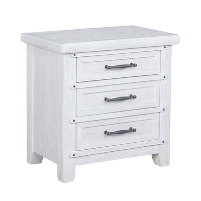 Auman 3 - Drawer Solid Wood Nightstand in White - Image 0