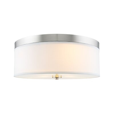 Latitude Run® Walker 15 Mid-Century Modern 3-Light Flush Mount Ceiling Light, White Fabric Shade + Round Glass Diffuser, Brushed Nickel Finish - Image 0