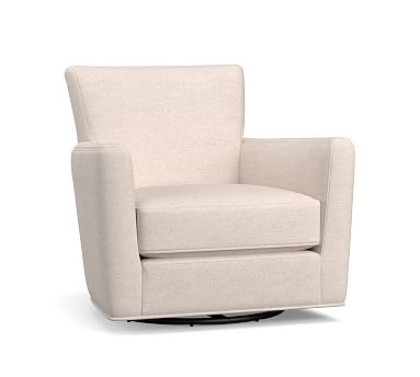 Irving Square Arm Upholstered Swivel Armchair without Nailheads, Polyester Wrapped Cushions, Textured Basketweave Black - Image 0