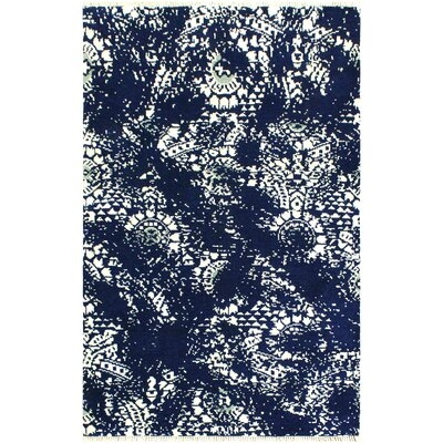 Boho Chic Modern Oteka Blue/Ivory Wool&Silk Rug - 4'0'' X 6'1'' - Image 0