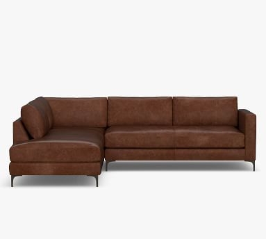 Jake Leather Left Sofa Return Bumper Sectional with Bronze Legs, Down Blend Wrapped Cushions, Burnished Walnut - Image 2