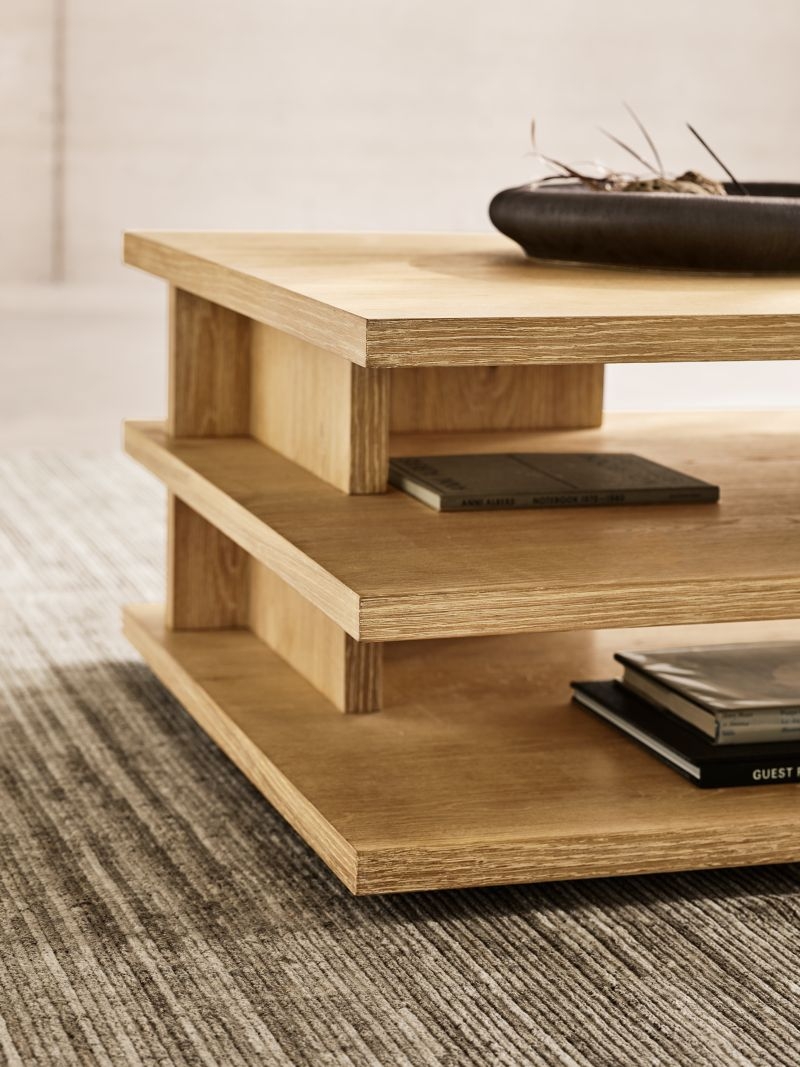 Stria Cerused Natural Oak Wood 56" Rectangular Storage Coffee Table - Image 3