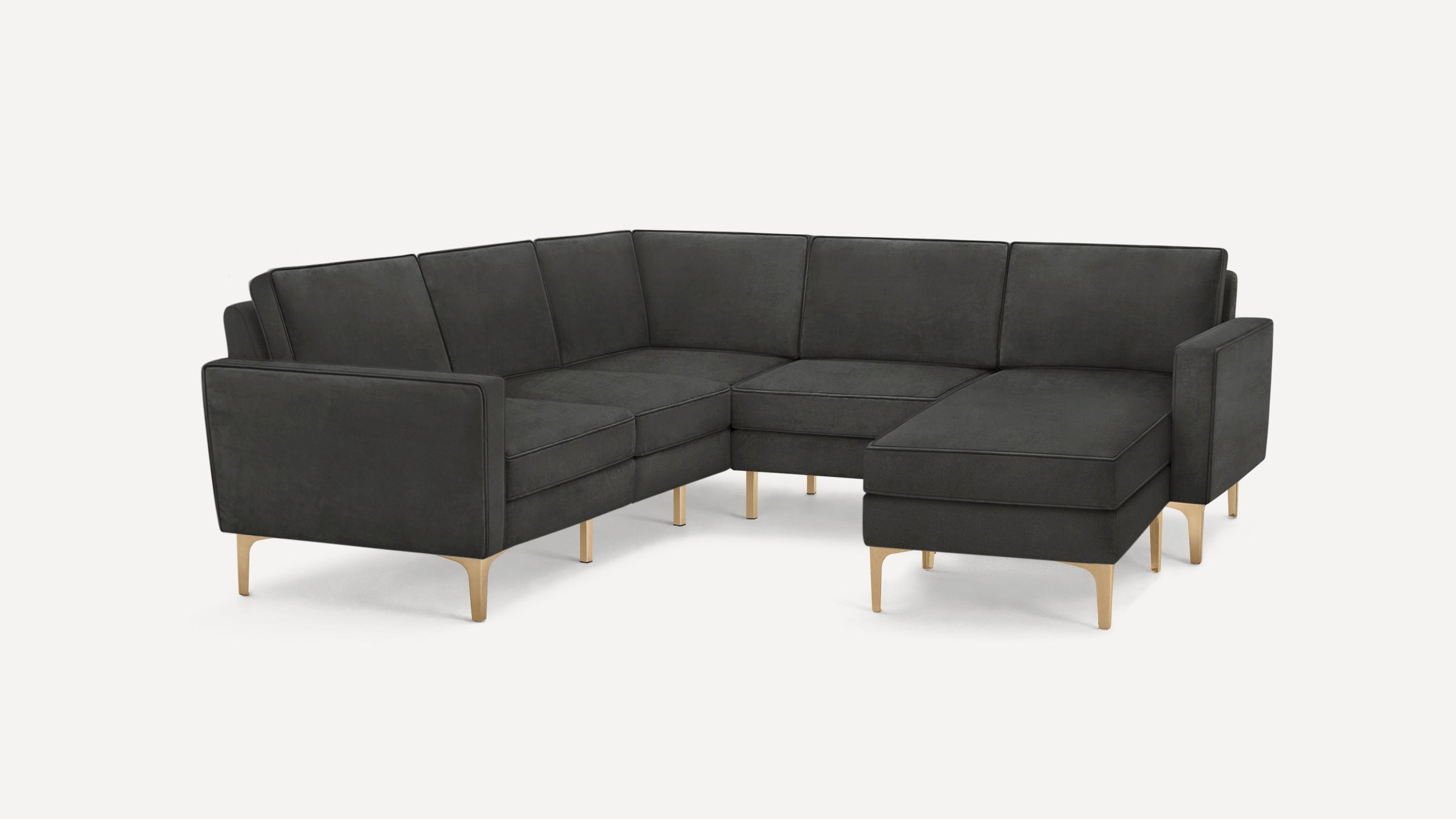 Nomad Velvet 5-Seat Corner Sectional with Reversible Chaise - Graphite Grey - Performance Velvet / Brass - Metal - Image 0