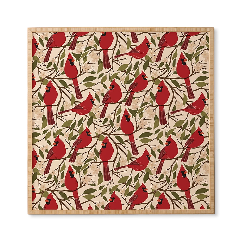 Cardinals On Blossoming Tree by Cuss Yeah Designs - Framed Wall Art Bamboo 30" x 30" - Image 4