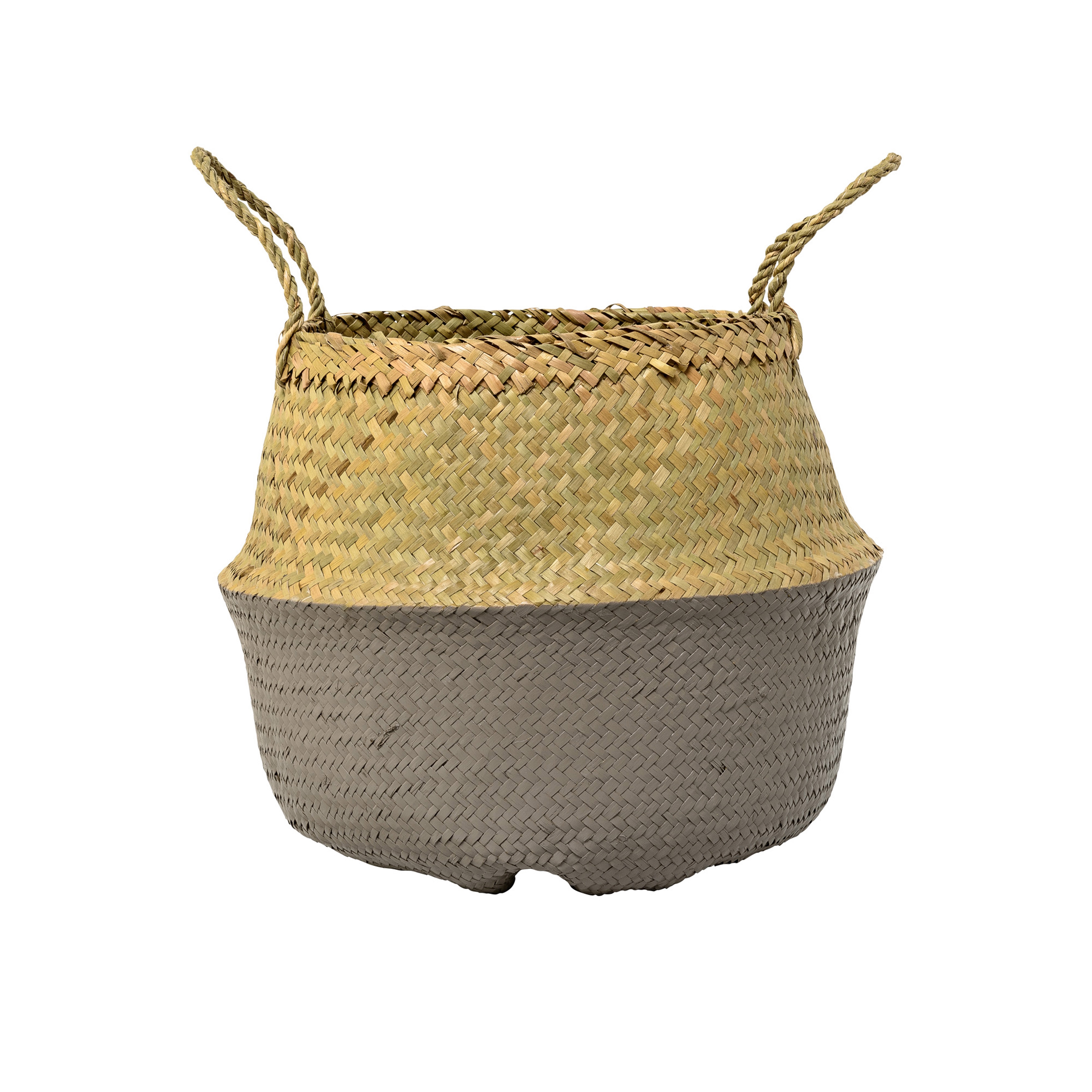 Medium Beige & Grey Collapsible Seagrass Basket with Handles - Image 0