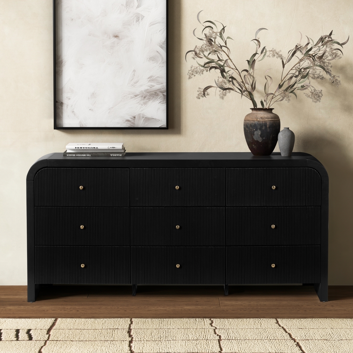 Liabella 9 Drawer Curv Dresser - Black / Gold - Image 1