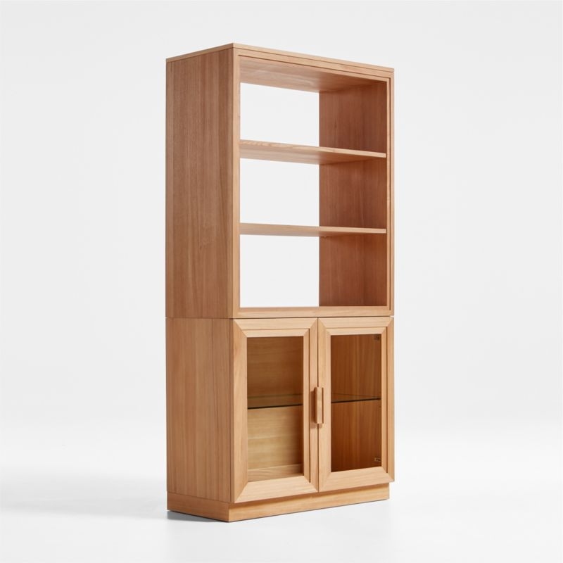 Calypso Natural Elm Wood Modular Glass-Door Base and Bookshelf Hutch - Image 2