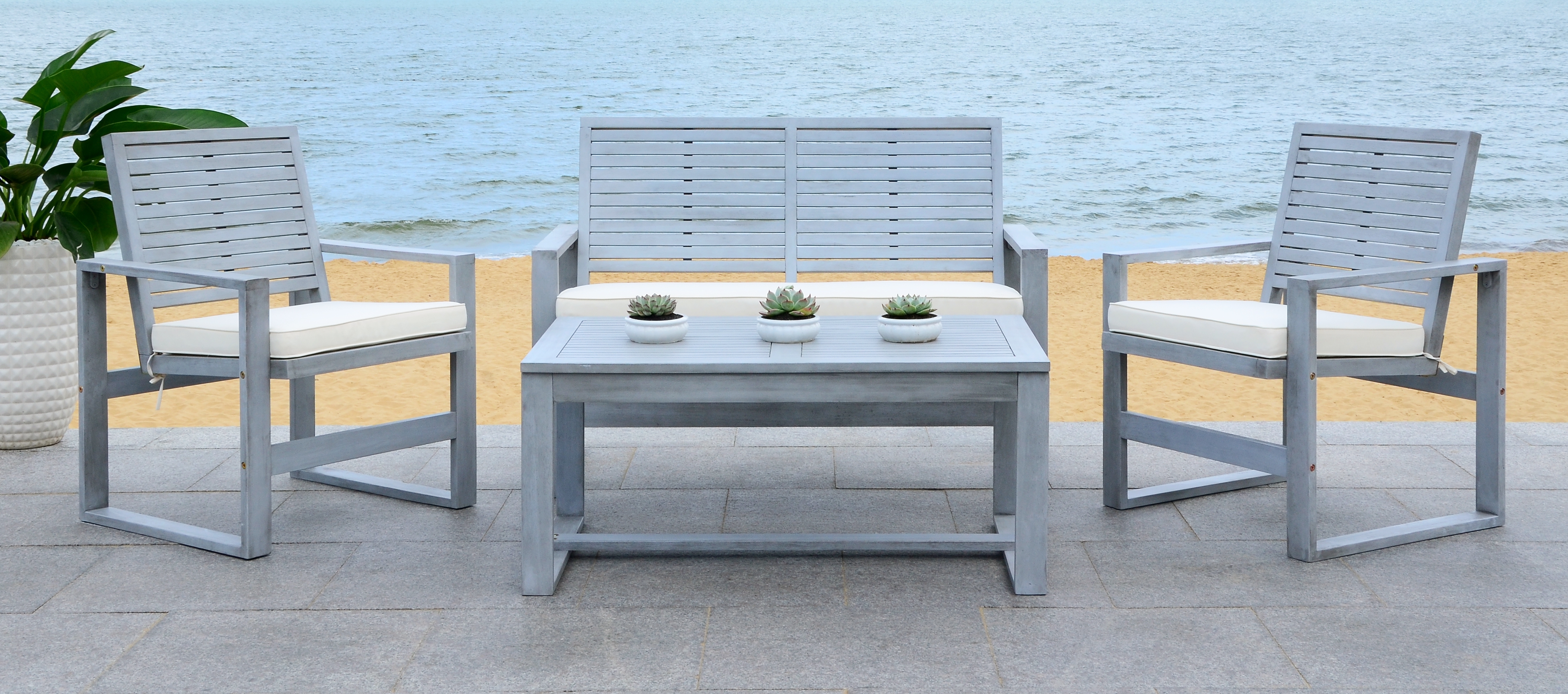 Ozark 4 Piece Outdoor Living Set - Grey Wash - Safavieh - Image 6