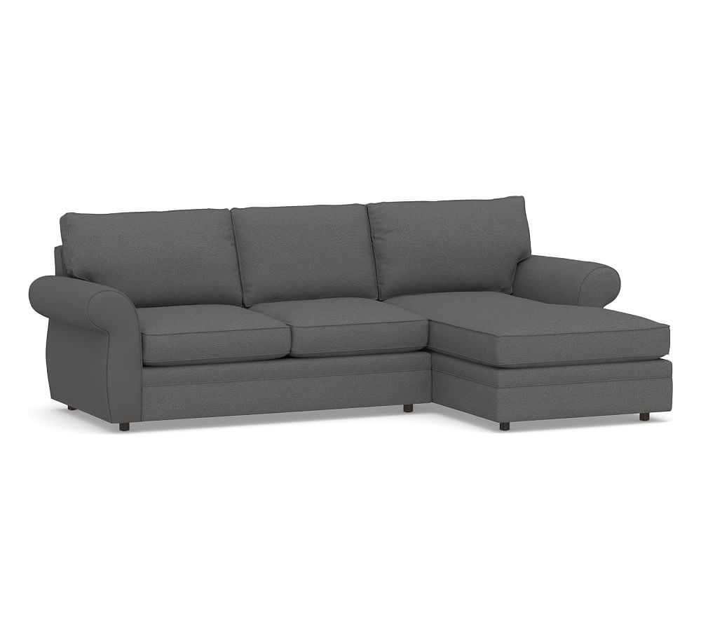 Pearce Roll Arm Upholstered Left Arm Loveseat with Chaise Sectional, Down Blend Wrapped Cushions, Park Weave Charcoal - Image 0