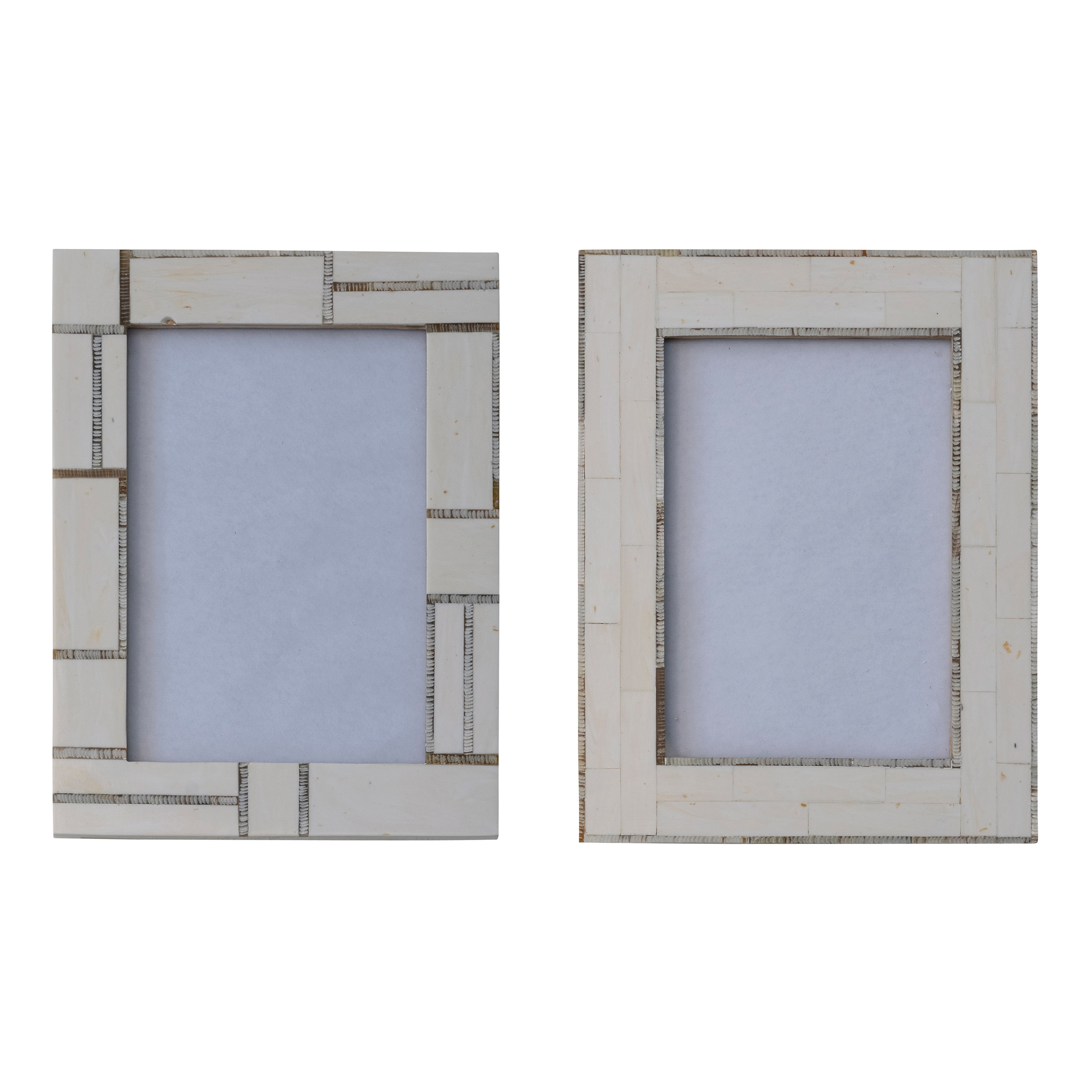 Resin Photo Frames with Horn Inlay, Set of 2 Styles, Ivory - Image 0