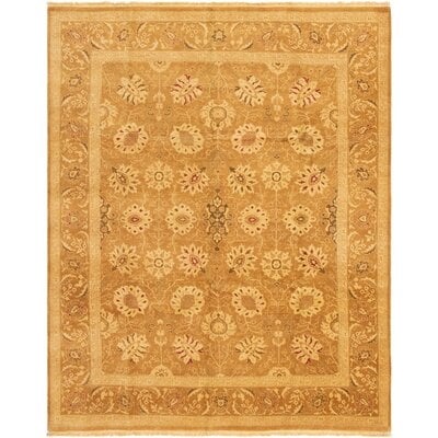One-of-a-Kind Qualana Hand-Knotted 2010s Ushak Brown 8'1" x 9'10" Wool Area Rug - Image 0