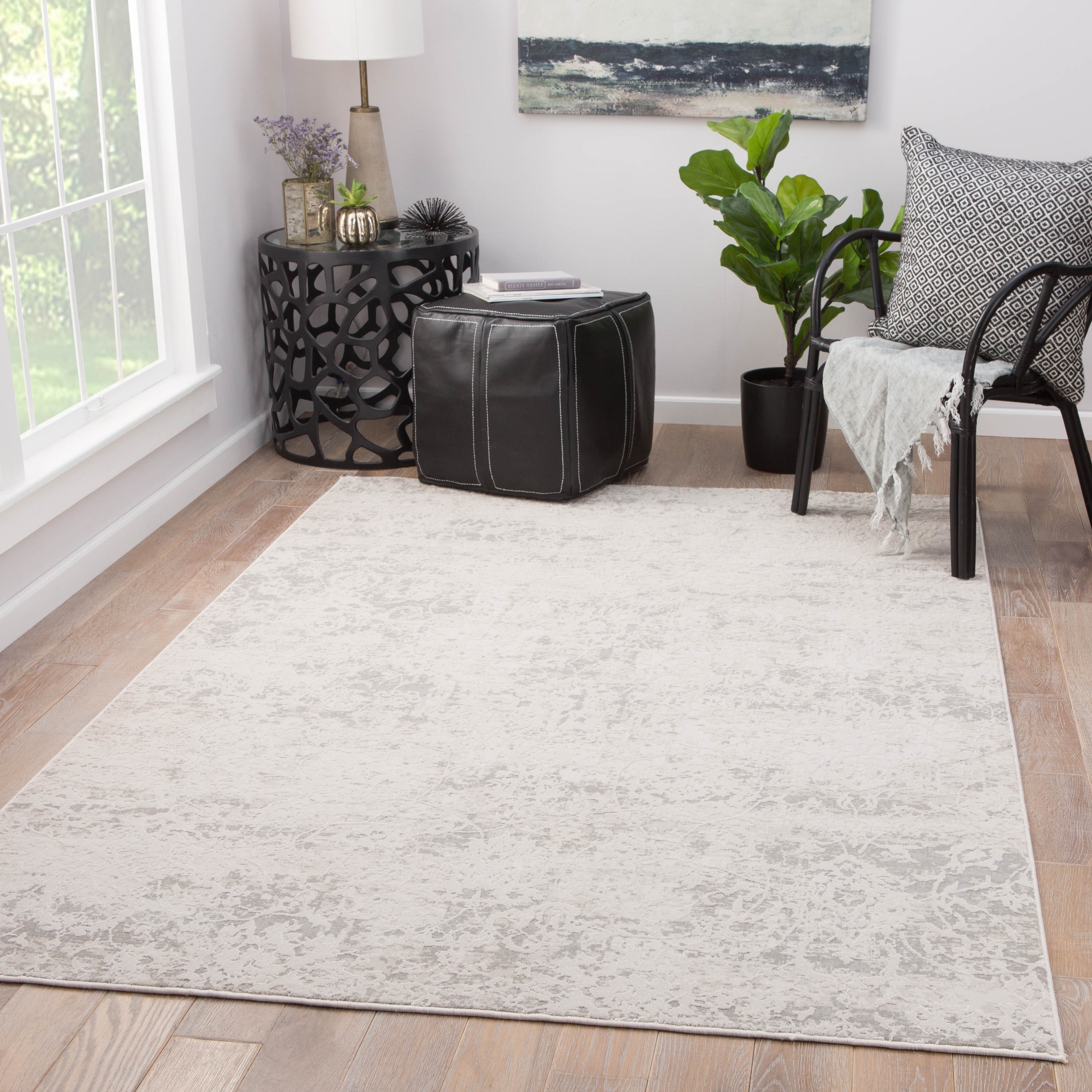 Alonsa Abstract Gray/ White Round Area Rug (6'X6') - Image 4