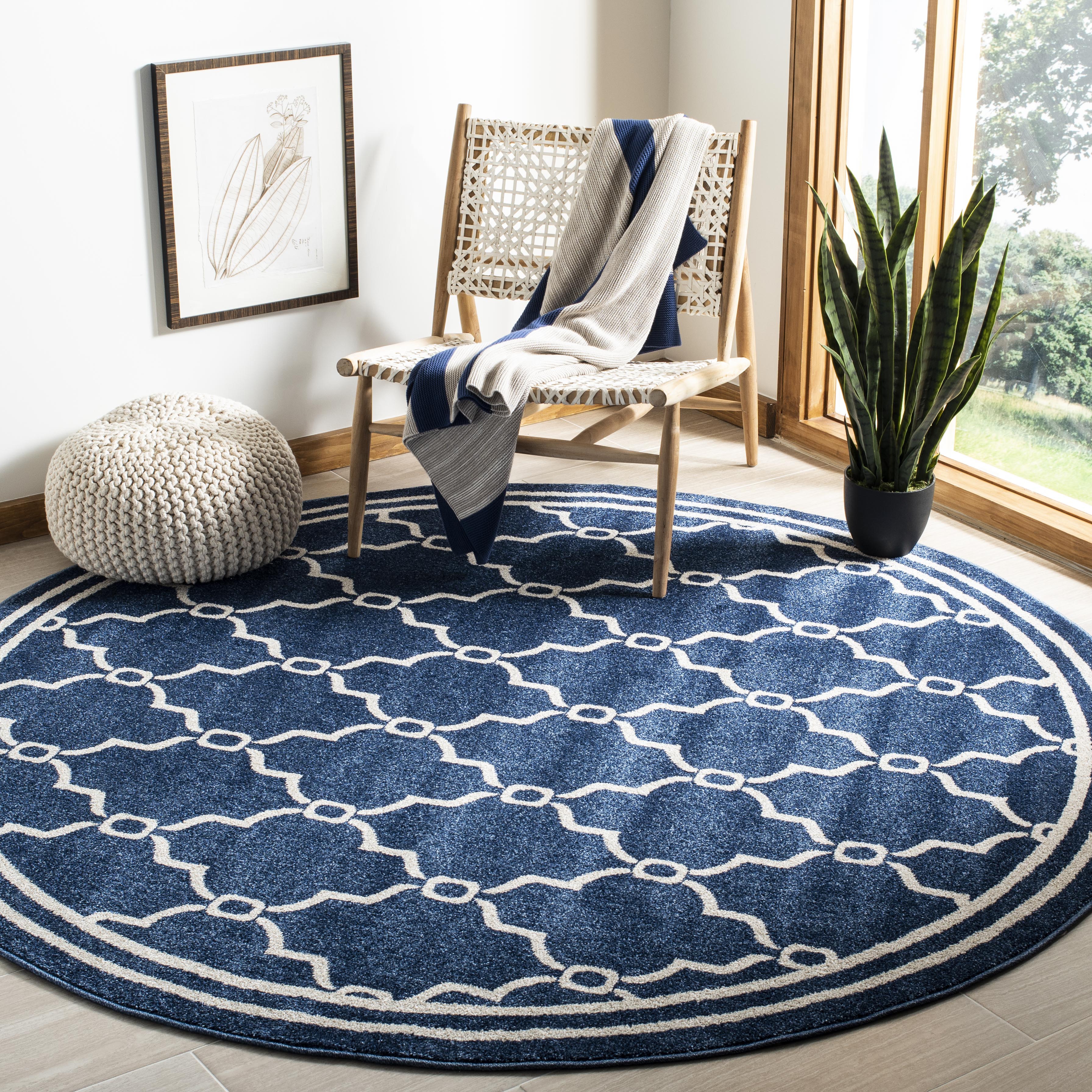 Arlo Home Indoor/Outdoor Woven Area Rug, AMT414P, Navy/Beige,  7' X 7' Round - Image 1