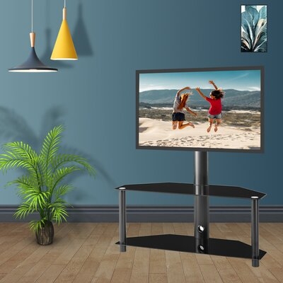 35'' W Height And Angle Adjustable TV Bracket 2 Tier Tempered Glass Shelves - Image 0
