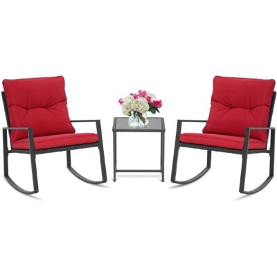 Kinzie Outdoor 3 Piece Bistro Set with Cushions - Image 0