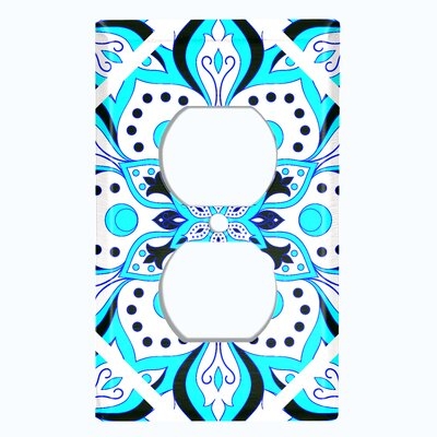 Metal Light Switch Plate Outlet Cover (Light Blue Ice Elegant Mandala Flowers Tile   - Single Duplex) - Image 0