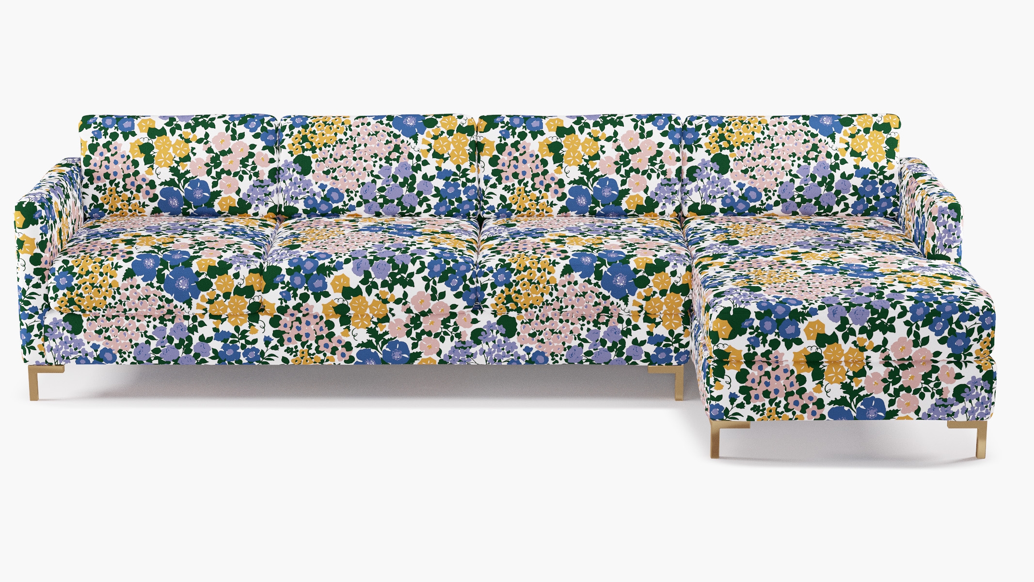 Modern Sectional, Right Facing, Lavender Million Flowers, Brass L Leg - Image 0